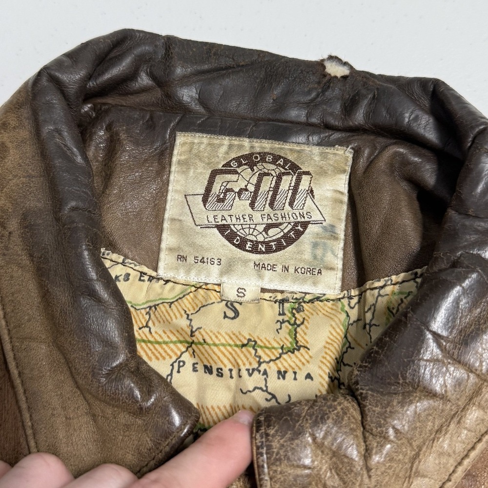 G-III Leather Flight Jacket Mens S Brown Good Vintage Distressed Bomber Aviator - Picture 3 of 9